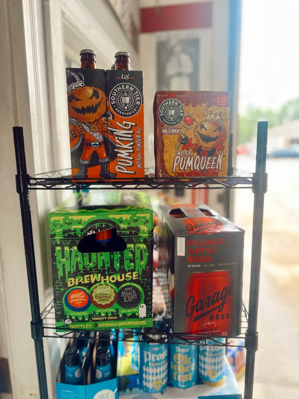 Rack of fall seasonal beers and ciders